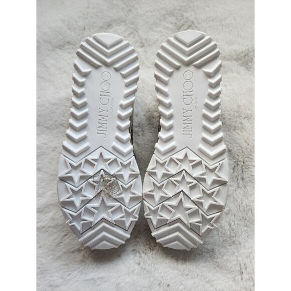 NWD JIMMY CHOO Monza Glittered Metallic Leather Sneakers Sz 36.5 Gold - Picture 11 of 11